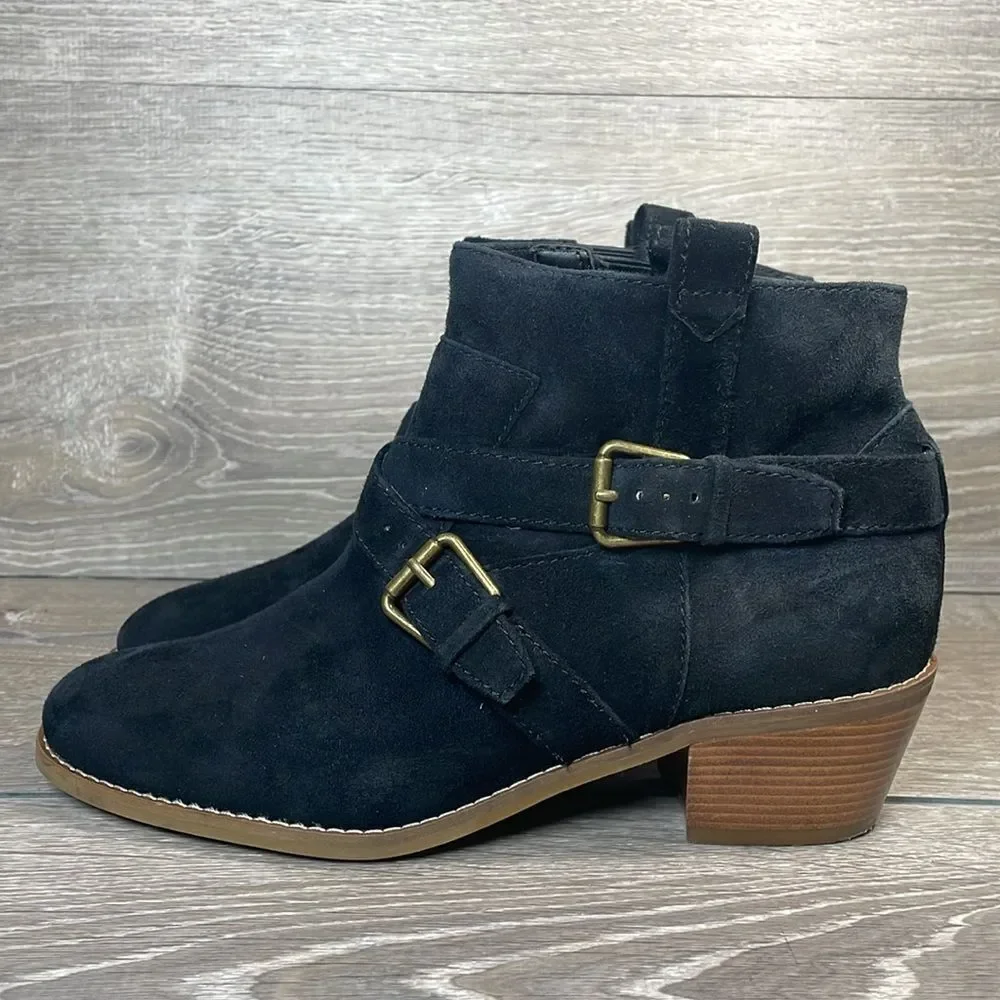 Cole Haan Grand OS Jensyn Womens Sz 7.5B Black Leather Pull On Buckle Ankle Boot